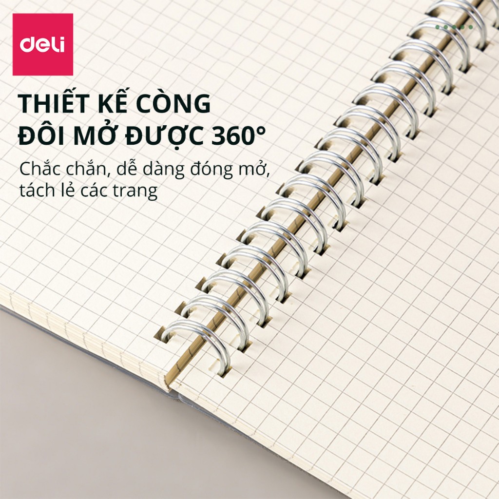 Vở Lò Xo Kép Deli Lật Ngang 160 Trang A5 B5 Bìa Nhựa Trong Caro 5x5 6x6 Kẻ Ngang Nét Đứt Sổ Ghi Chép Lưới Ô Vuông Nhỏ Gọ