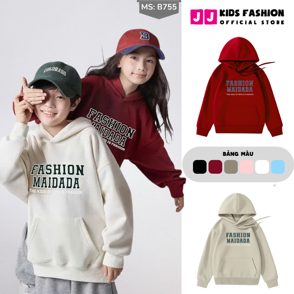 Áo Hoddie Thu Đông Cho Bé Trai, Bé Gái chất liệu Cotton nỉ bông Mềm Ấm B755 | JJ Kids Fashion