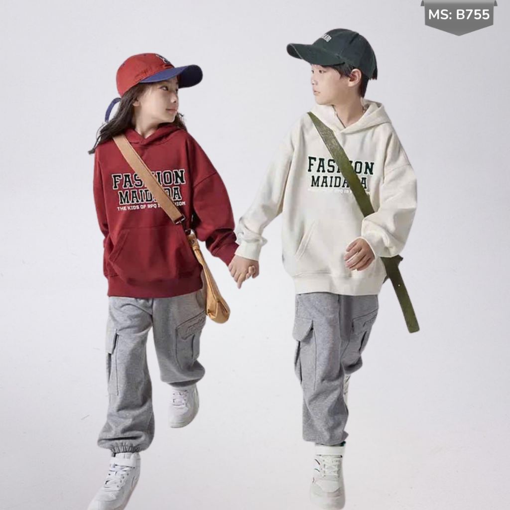 Áo Hoddie Thu Đông Cho Bé Trai, Bé Gái chất liệu Cotton nỉ bông Mềm Ấm B755 | JJ Kids Fashion