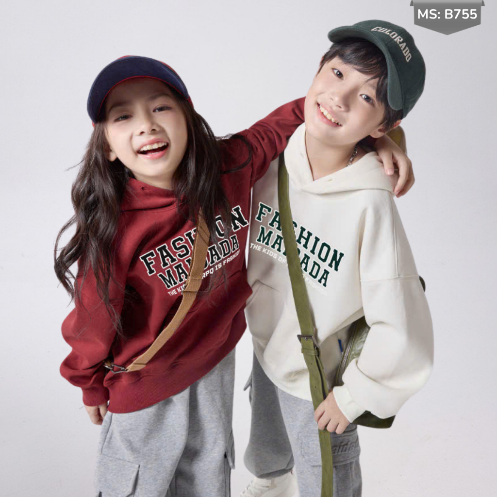 Áo Hoddie Thu Đông Cho Bé Trai, Bé Gái chất liệu Cotton nỉ bông Mềm Ấm B755 | JJ Kids Fashion