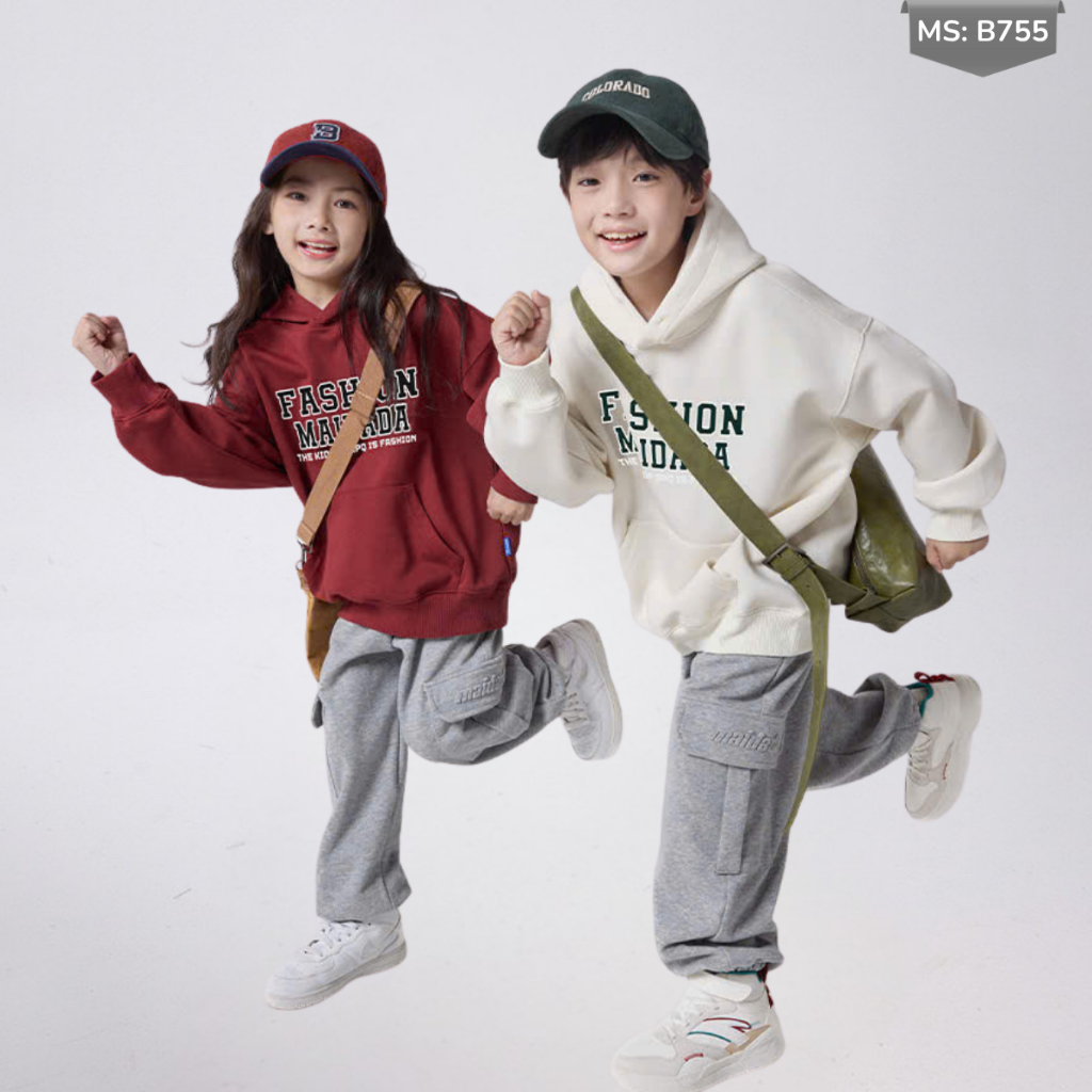 Áo Hoddie Thu Đông Cho Bé Trai, Bé Gái chất liệu Cotton nỉ bông Mềm Ấm B755 | JJ Kids Fashion