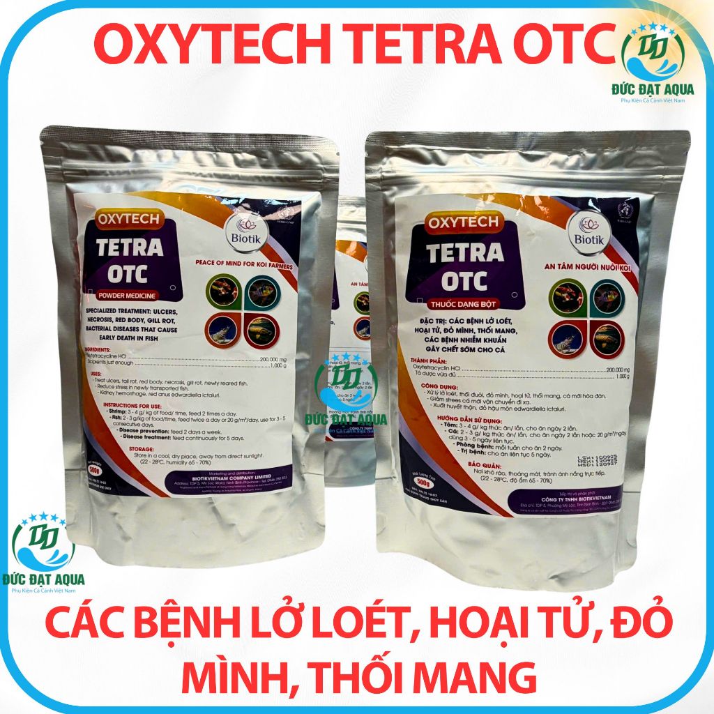 Tetra OTC, đặc trị, lở loét, hoại tử, đỏ mình, thối mang, nhiễm khuẩn, cho cá cảnh, cá koi 8