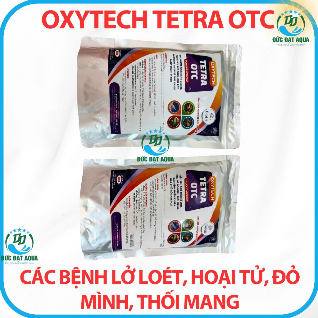 Tetra OTC, đặc trị, lở loét, hoại tử, đỏ mình, thối mang, nhiễm khuẩn, cho cá cảnh, cá koi 3