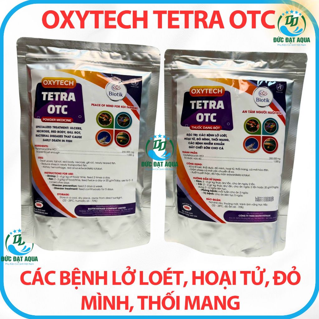 Tetra OTC, đặc trị, lở loét, hoại tử, đỏ mình, thối mang, nhiễm khuẩn, cho cá cảnh, cá koi 5