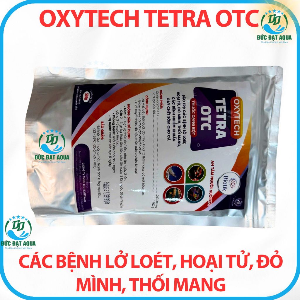 Tetra OTC, đặc trị, lở loét, hoại tử, đỏ mình, thối mang, nhiễm khuẩn, cho cá cảnh, cá koi 6