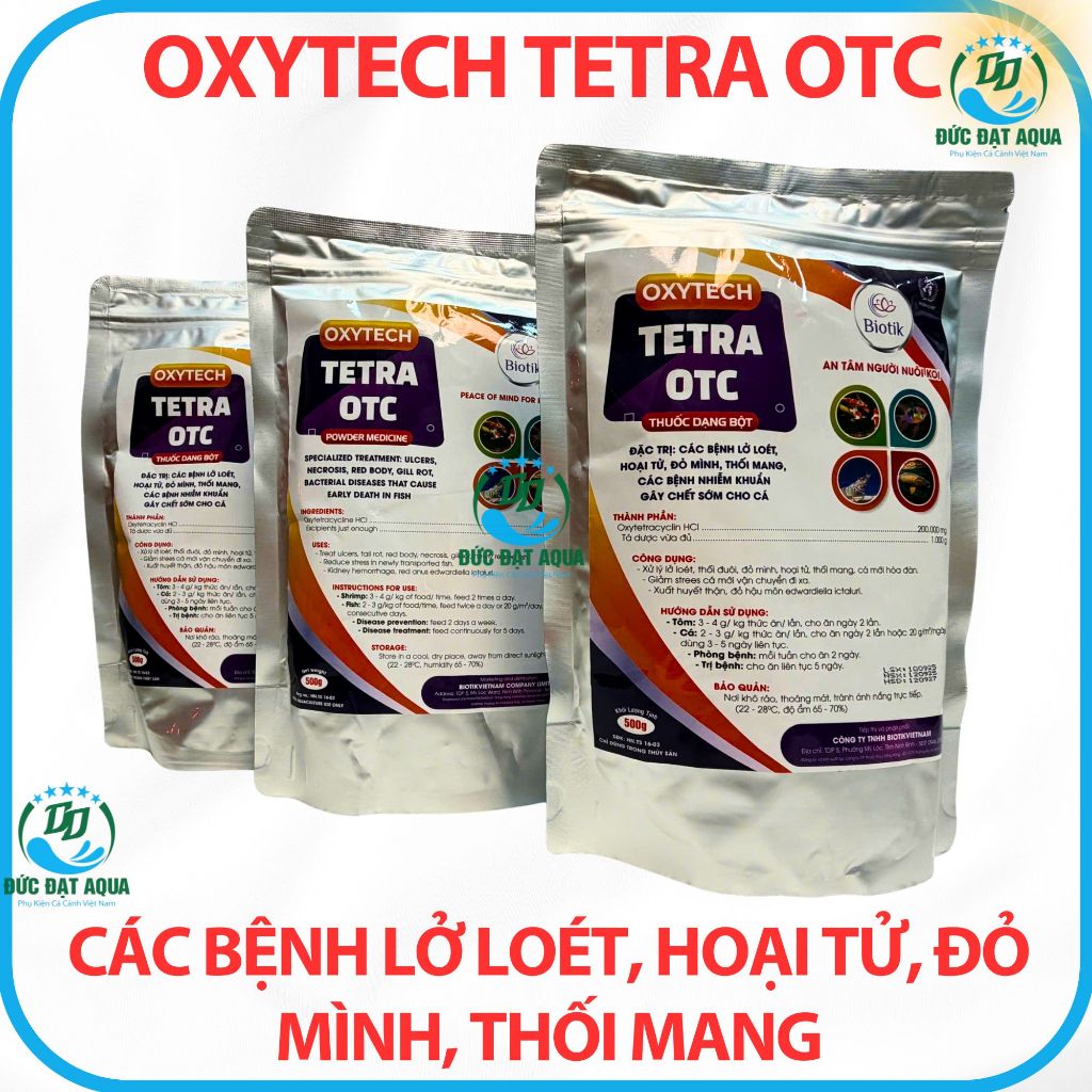 Tetra OTC, đặc trị, lở loét, hoại tử, đỏ mình, thối mang, nhiễm khuẩn, cho cá cảnh, cá koi 7