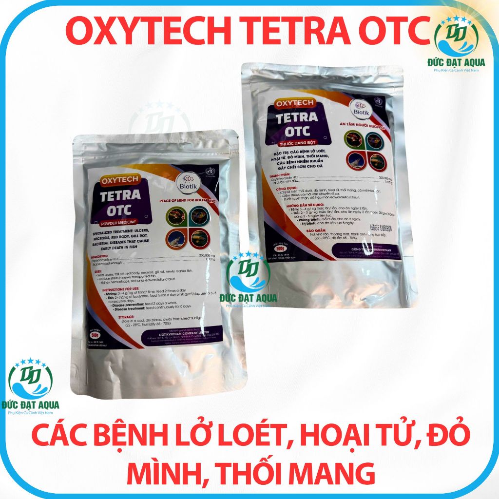 Tetra OTC, đặc trị, lở loét, hoại tử, đỏ mình, thối mang, nhiễm khuẩn, cho cá cảnh, cá koi 4