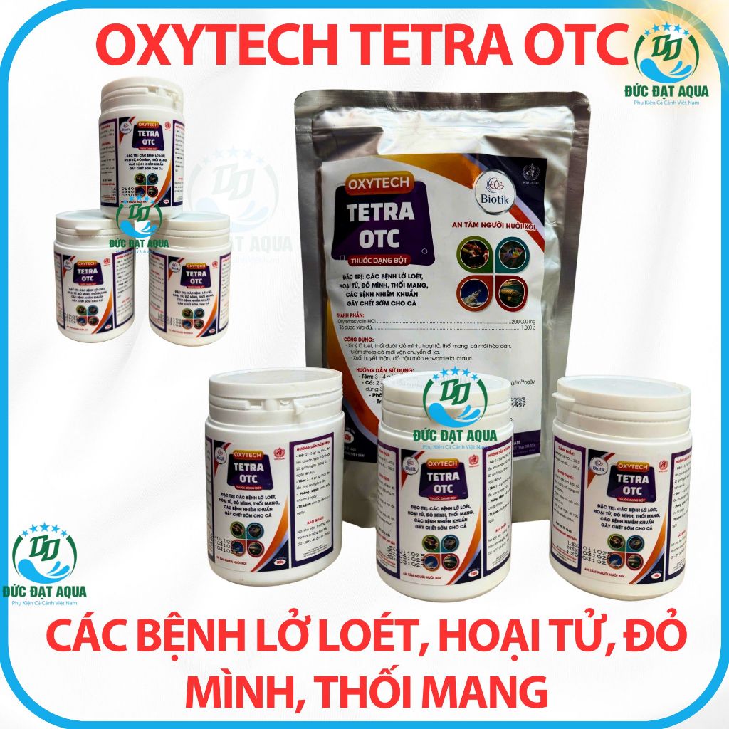 Tetra OTC, đặc trị, lở loét, hoại tử, đỏ mình, thối mang, nhiễm khuẩn, cho cá cảnh, cá koi