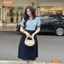 Đầm thiết kế BEMINE cổ sen phối sọc chân váy dáng chữ A phù hợp đi làm-B122