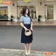 Đầm thiết kế BEMINE cổ sen phối sọc chân váy dáng chữ A phù hợp đi làm-B122