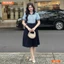 Đầm thiết kế BEMINE cổ sen phối sọc chân váy dáng chữ A phù hợp đi làm-B122