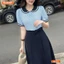 Đầm thiết kế BEMINE cổ sen phối sọc chân váy dáng chữ A phù hợp đi làm-B122