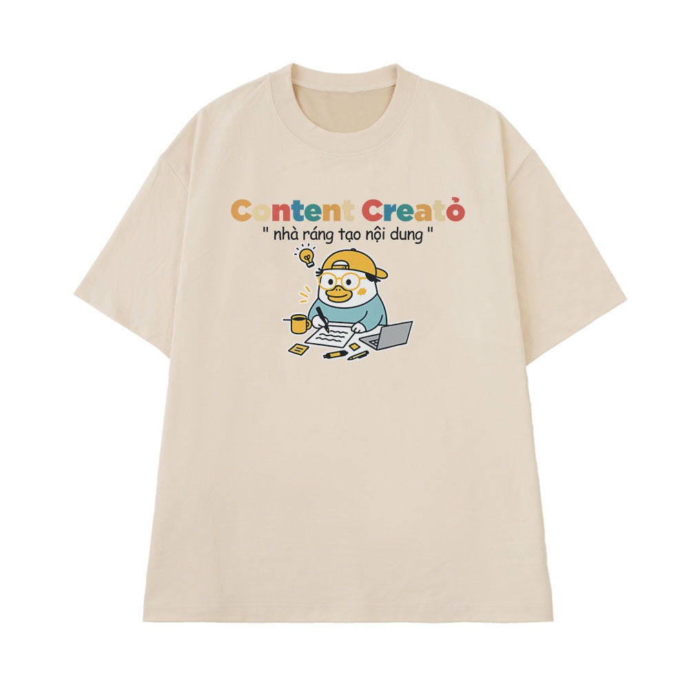 Áo Thun Hài Hước Nhà Ráng Tạo Nội Dung Contentcreator Câu Nói Text Hài MemeForm Rộng Nam Nữ Cotton 250gsm