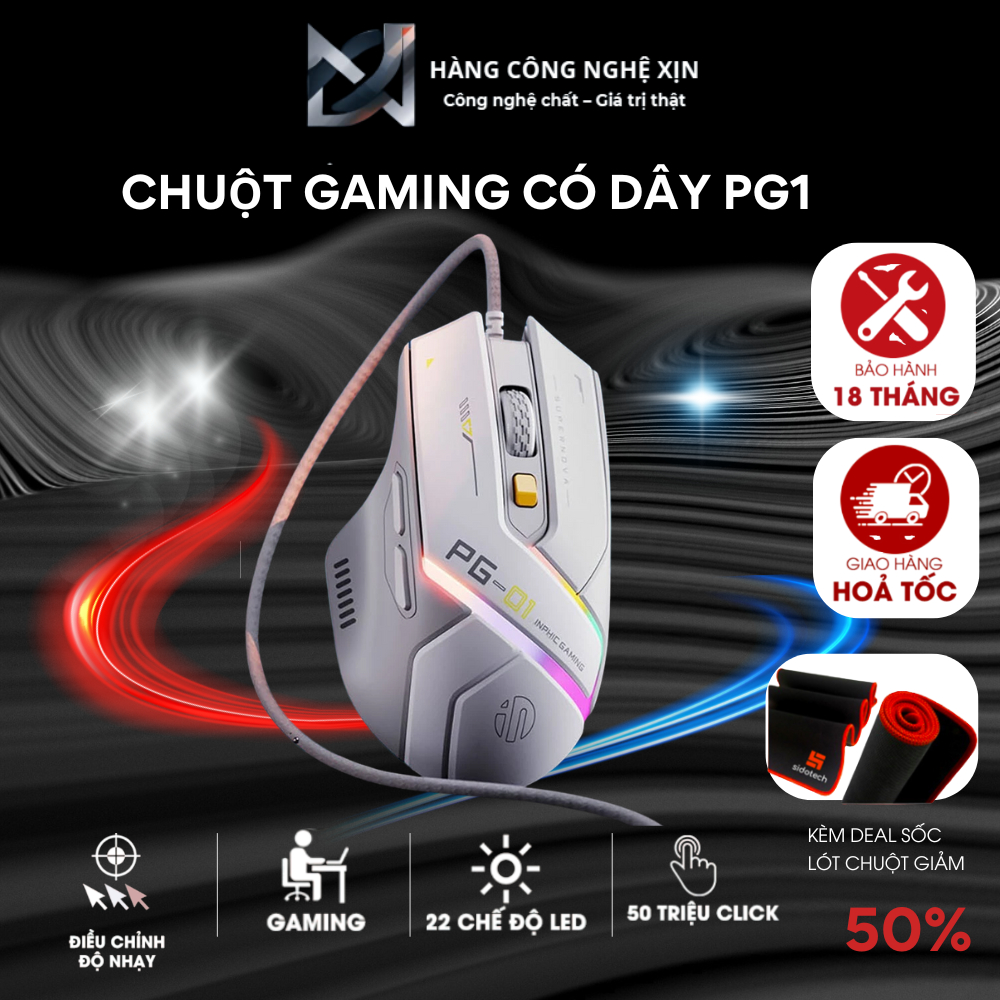 Chuột gaming có dây SIDOTECH INPHIC PG1 led RGB 6 nút 1000hz app chuột ...