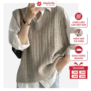 Áo len gile nữ, áo len cổ V len dệt kim mềm mịn co giãn mặc mùa thu đông MELINFA VAA0460