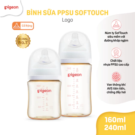 Bình sữa Pigeon chống đầy hơi cổ rộng cho bé sơ sinh núm ti siêu mềm chống sặc chính hãng 3