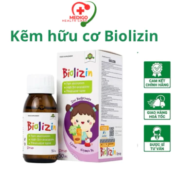 BIOLIZIN Kẽm cho bé, Kẽm hữu cơ Biolizin 50ml dạng siro vị đào, bổ sung Lysine B6 Giúp Bé Ăn Ngon