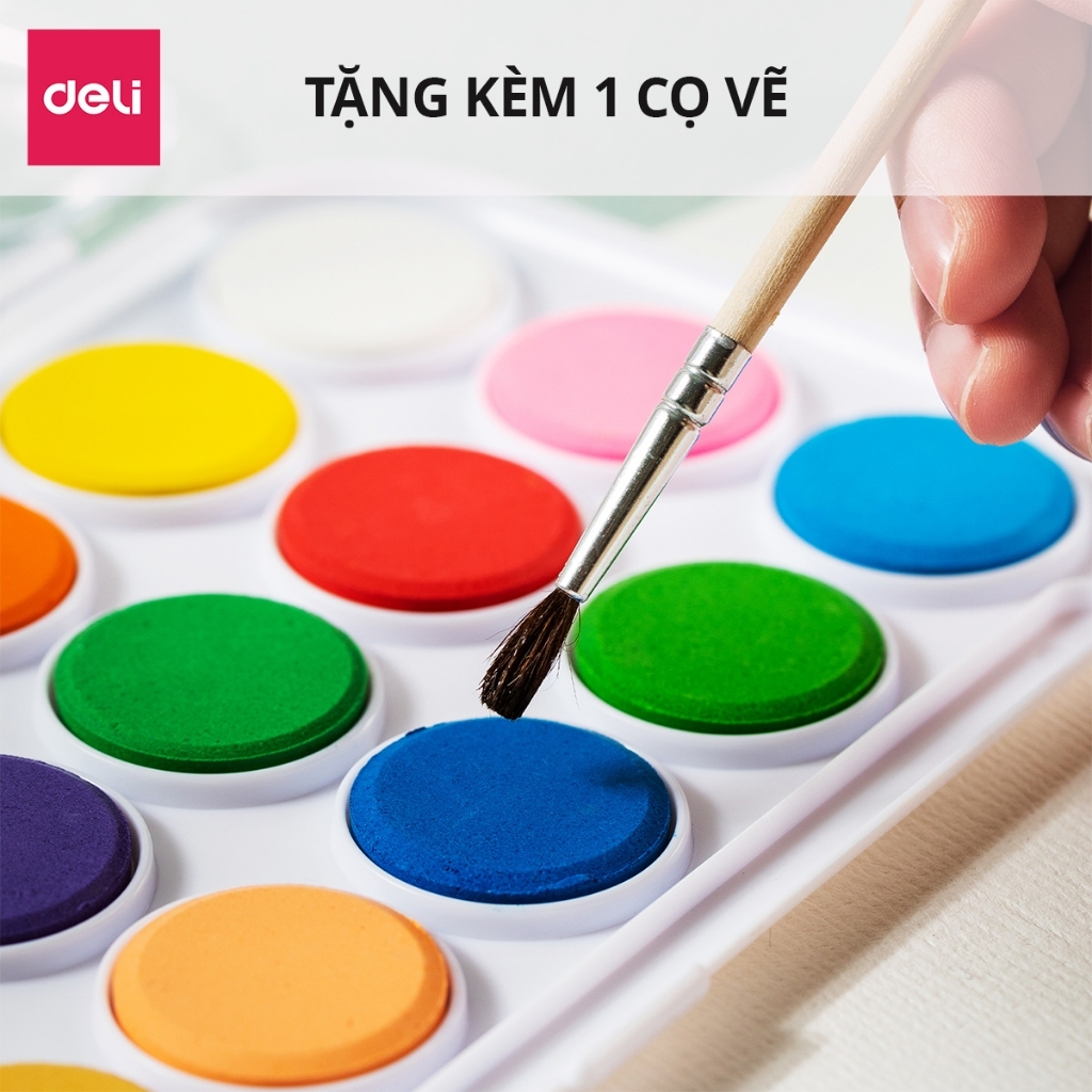Bộ Màu Nước Deli HS312 – 16/36 Màu Solid, Tươi Đẹp, Dễ Hòa Tan, Dùng Học Sinh & Vẽ Chuyên Nghiệp