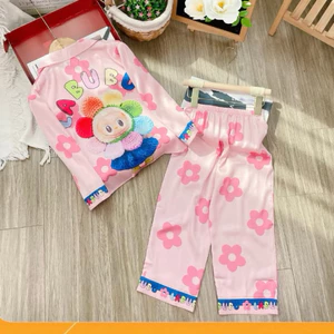 Đồ Bộ Bé Gái Mặc Nhà dài tay Pijama Lụa 3D Cao Cấp Cho Bé