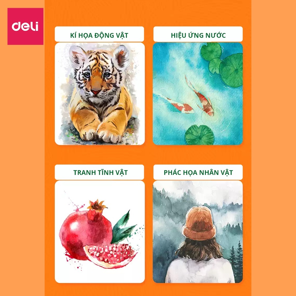Màu Nước Deli Cao Cấp – Dạng Nén Nhiều Màu, Dễ Hòa Tan, Kèm Bộ Dụng Cụ Vẽ Cho Người Mới & Học Sinh