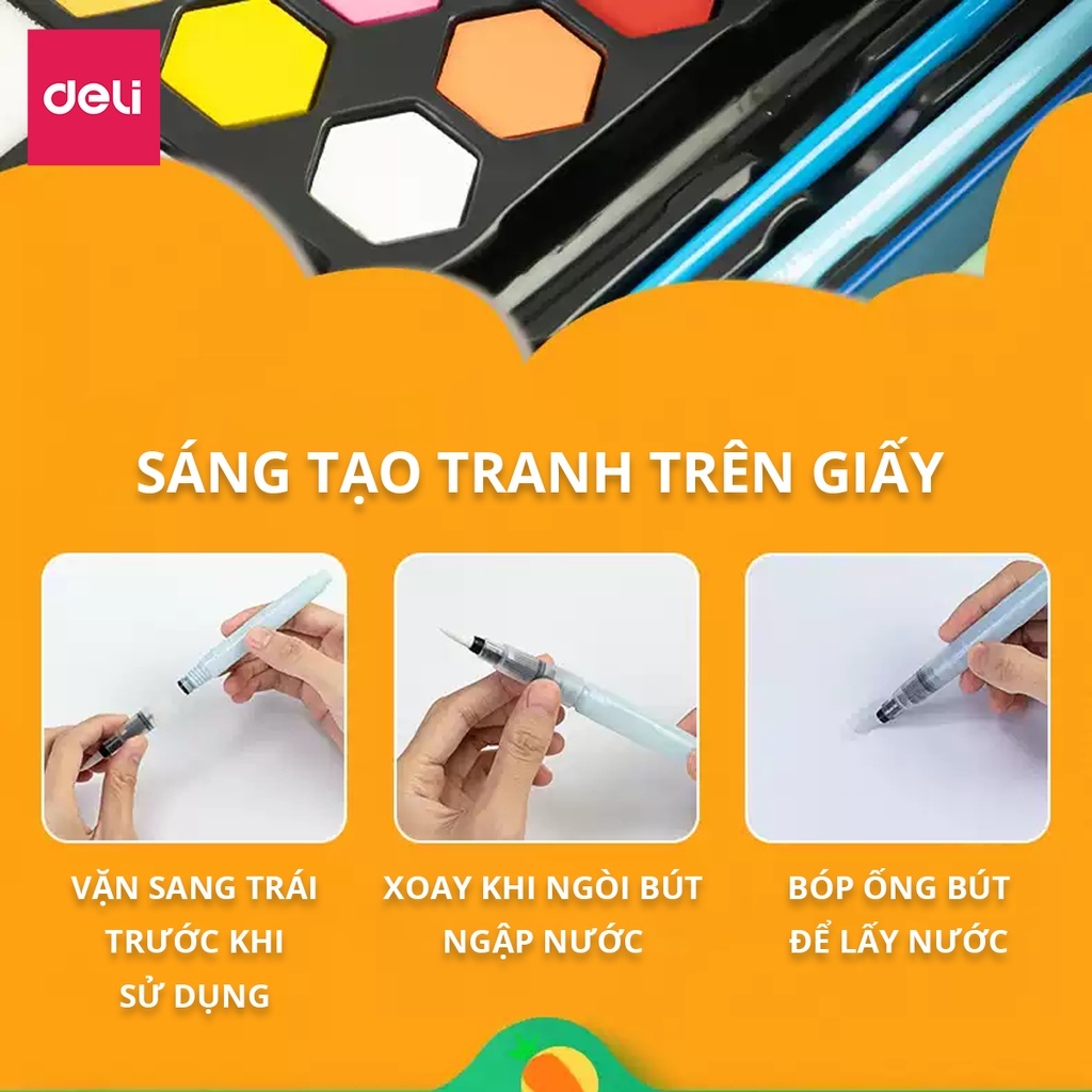 Màu Nước Deli Cao Cấp – Dạng Nén Nhiều Màu, Dễ Hòa Tan, Kèm Bộ Dụng Cụ Vẽ Cho Người Mới & Học Sinh