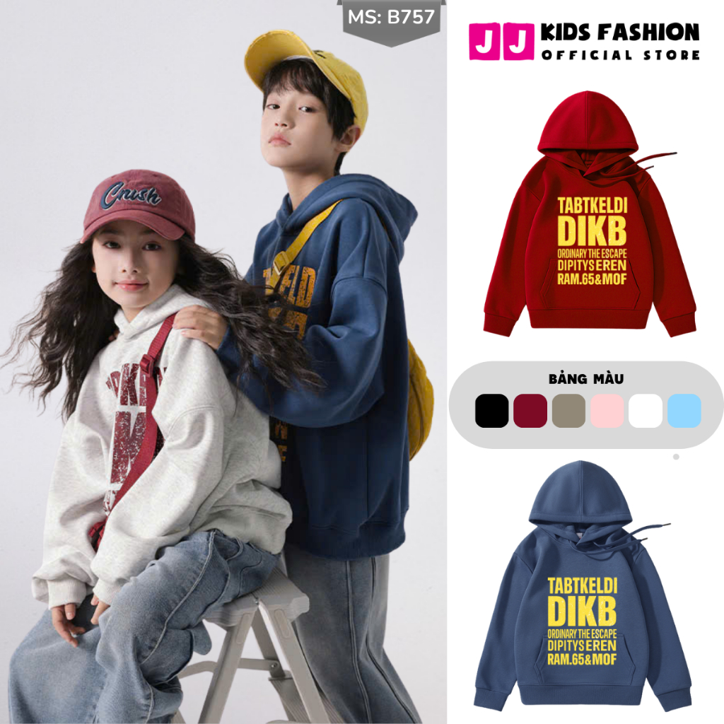 Áo Hoddie Thu Đông Cho Bé Trai, Bé Gái chất liệu Cotton nỉ bông Mềm Ấm B757 | JJ Kids Fashion
