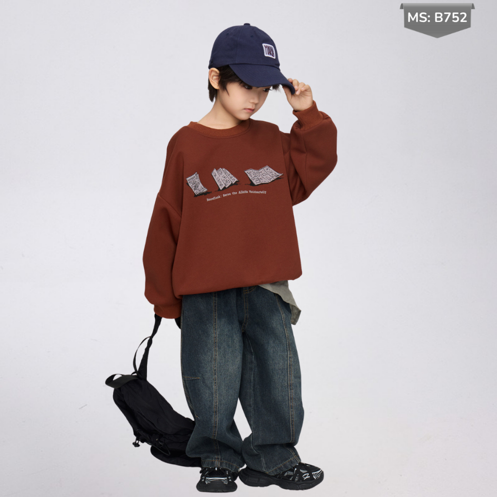 Áo Nỉ Cotton Sweater Thu Đông Cho Bé Trai, Bé Gái, Áo Nỉ Bông Form Rộng B752 | JJ Kids Fashion