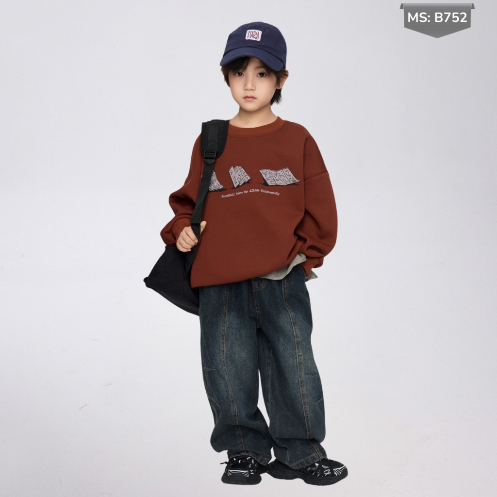 Áo Nỉ Cotton Sweater Thu Đông Cho Bé Trai, Bé Gái, Áo Nỉ Bông Form Rộng B752 | JJ Kids Fashion