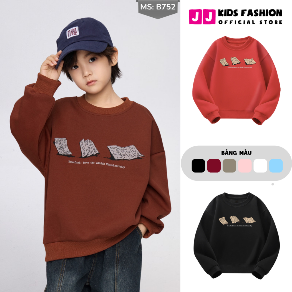 Áo Nỉ Cotton Sweater Thu Đông Cho Bé Trai, Bé Gái, Áo Nỉ Bông Form Rộng B752 | JJ Kids Fashion