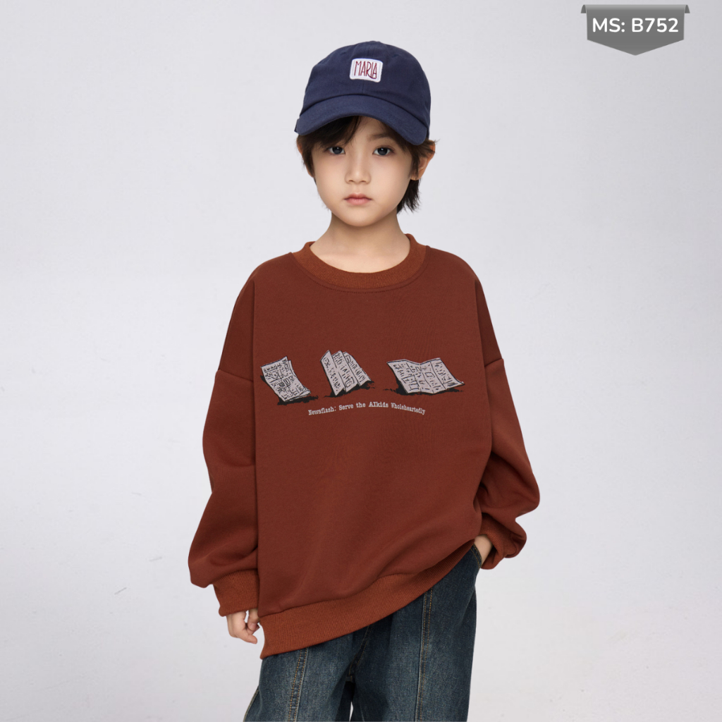 Áo Nỉ Cotton Sweater Thu Đông Cho Bé Trai, Bé Gái, Áo Nỉ Bông Form Rộng B752 | JJ Kids Fashion