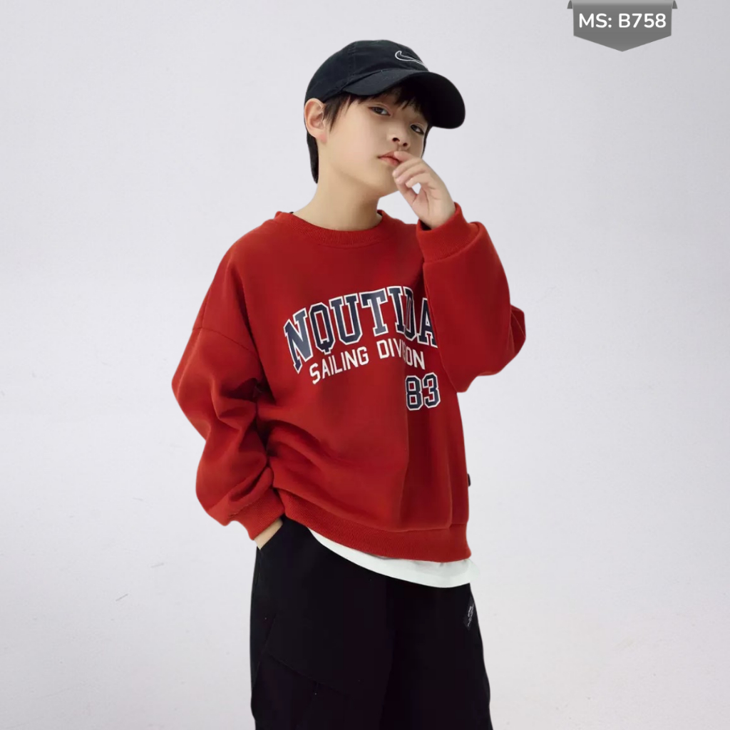 Áo Nỉ Cotton Sweater Thu Đông Cho Bé Trai, Bé Gái, Áo Nỉ Bông Form Rộng B758 | JJ Kids Fashion