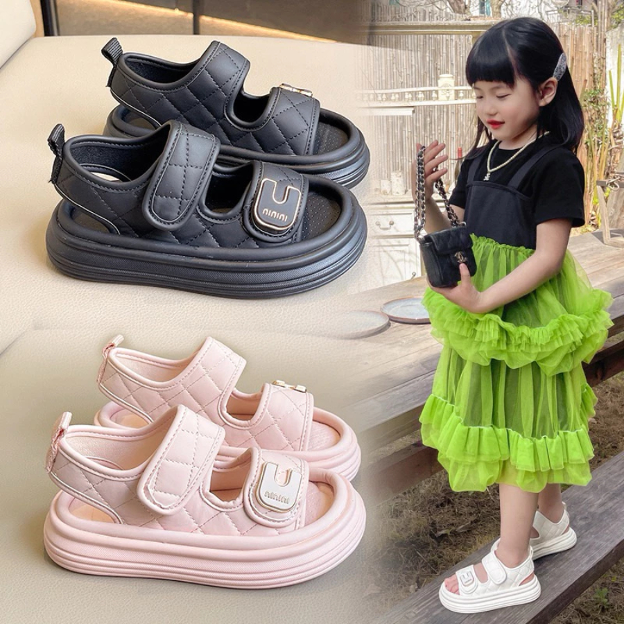 [M064] Dép Sandals Bánh Mì Bé Gái Quai Dán Chần Chỉ Trám - Sandal Đế Cao Siêu Nhẹ Phong Cách Hàn Quốc TH Kids