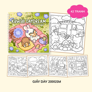 Bộ Tranh Tô Màu Kawaii Daydreams 42 Tranh, Giấy dày 200gsm Quyển A4 A5, Phù Hợp Màu Marker, Acrylic, Chì Màu, Sáp Màu