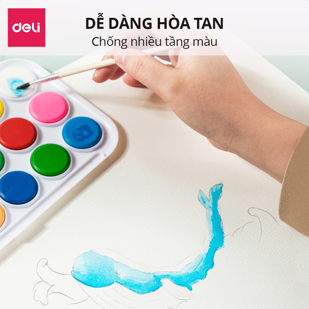 Bộ Màu Nước Deli HS312 – 16/36 Màu Solid, Tươi Đẹp, Dễ Hòa Tan, Dùng Học Sinh & Vẽ Chuyên Nghiệp