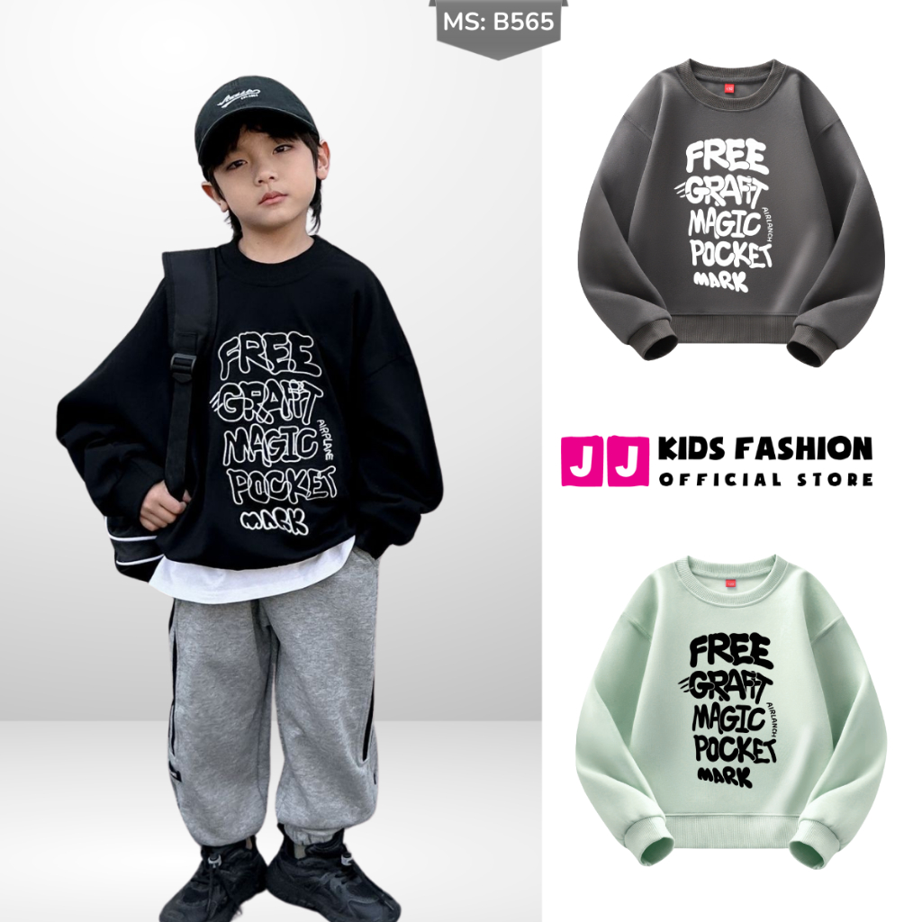 Áo Nỉ Cotton Sweater Thu Đông Cho Bé Trai, Bé Gái, Áo Nỉ Bông Form Rộng B565 | JJ Kids Fashion