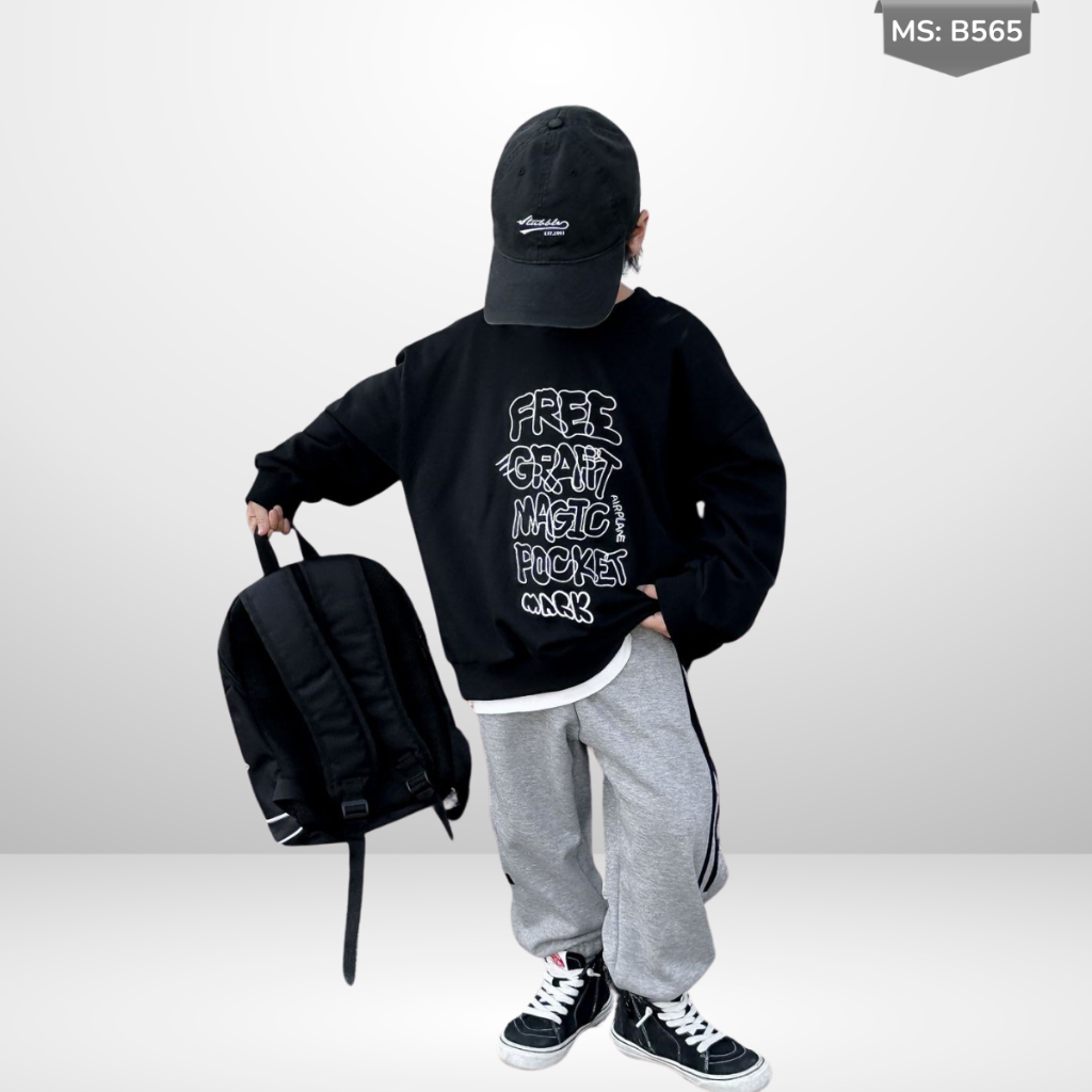 Áo Nỉ Cotton Sweater Thu Đông Cho Bé Trai, Bé Gái, Áo Nỉ Bông Form Rộng B565 | JJ Kids Fashion