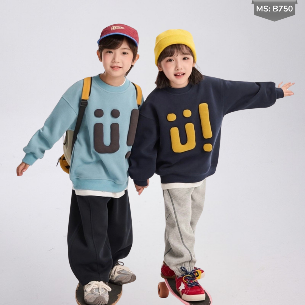 Áo Nỉ Cotton Sweater Thu Đông Cho Bé Trai, Bé Gái, Áo Nỉ Bông Form Rộng B750 | JJ Kids Fashion