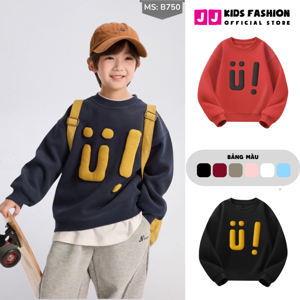 Áo Nỉ Cotton Sweater Thu Đông Cho Bé Trai, Bé Gái, Áo Nỉ Bông Form Rộng B750 | JJ Kids Fashion