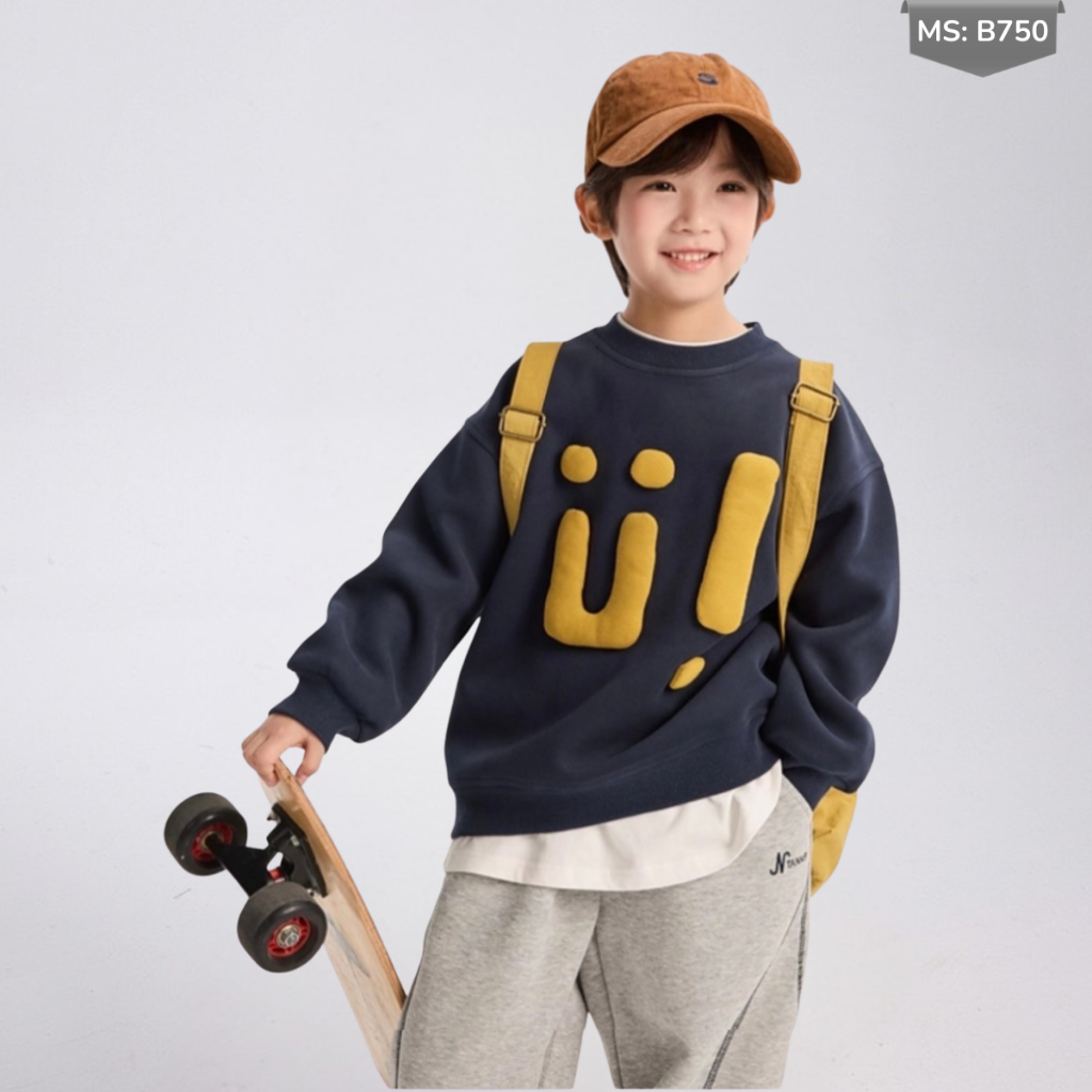 Áo Nỉ Cotton Sweater Thu Đông Cho Bé Trai, Bé Gái, Áo Nỉ Bông Form Rộng B750 | JJ Kids Fashion