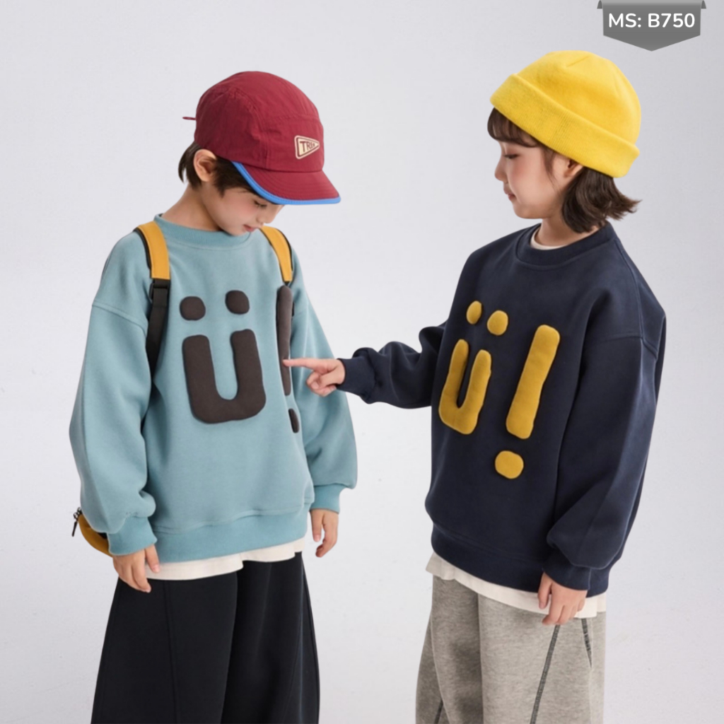 Áo Nỉ Cotton Sweater Thu Đông Cho Bé Trai, Bé Gái, Áo Nỉ Bông Form Rộng B750 | JJ Kids Fashion