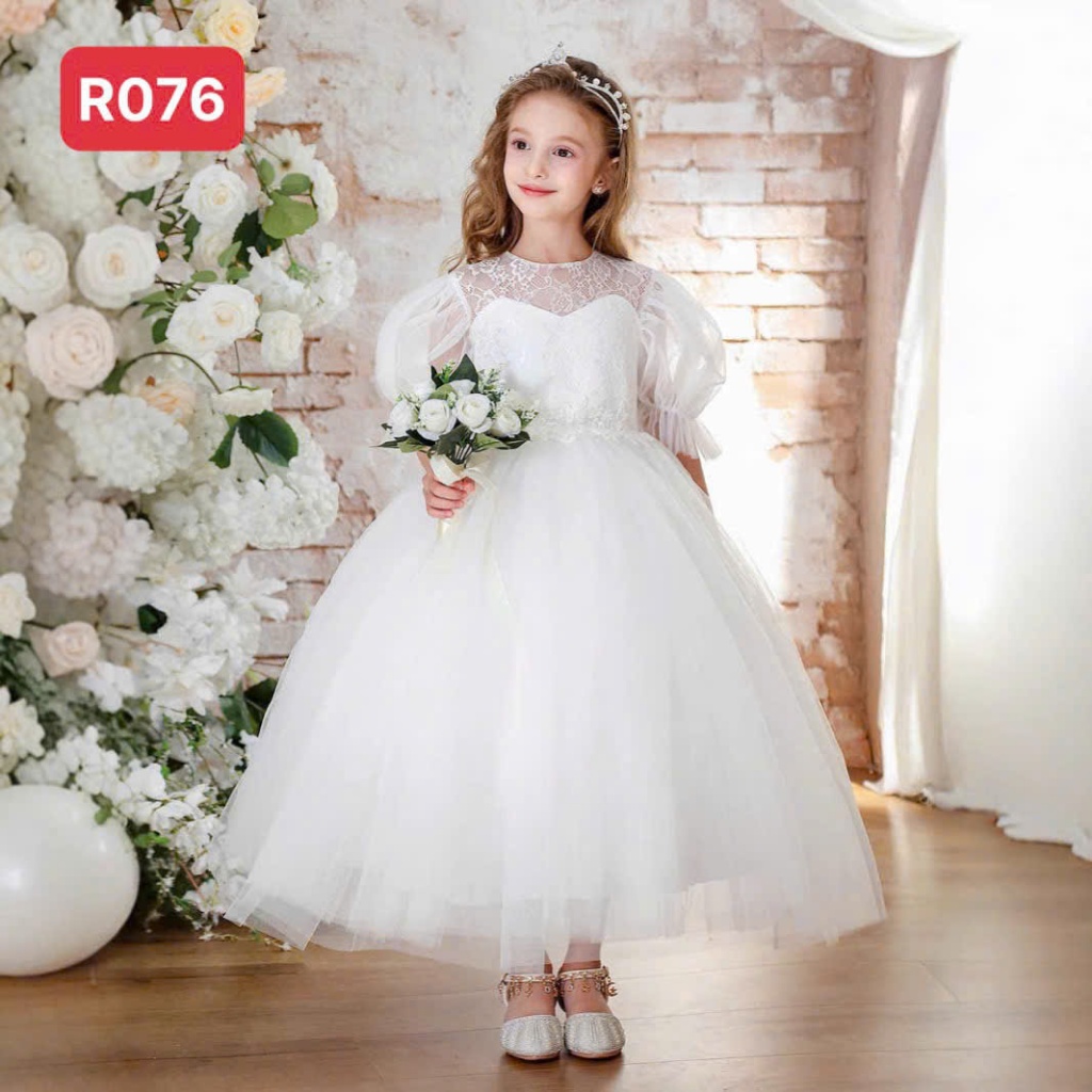 váy công chúa  bé gái , váy cho bé gái trắng cổ ren xinh xắn từ 8-47kg ( mã r076 )