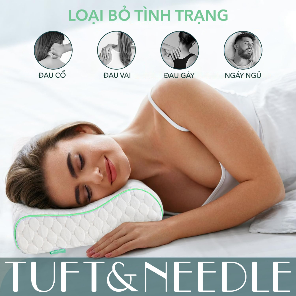 Gối Công Thái Học TUFT & NEEDLE, Memory Foam Tỷ Trọng Cao, Chống Đau Cổ Vai Gáy, Hạn Chế Ngáy Ngủ