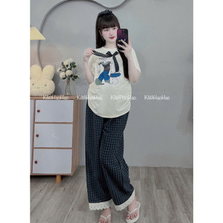 Bộ bầu bộ sau sinh - BỘ QDAC COTTONG NGỰA QUẦN KẺ - 3 Màu - Quần Có Chun Tùy Chỉnh