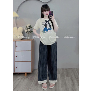 Bộ bầu bộ sau sinh - BỘ QDAC COTTONG NGỰA QUẦN KẺ - 3 Màu - Quần Có Chun Tùy Chỉnh