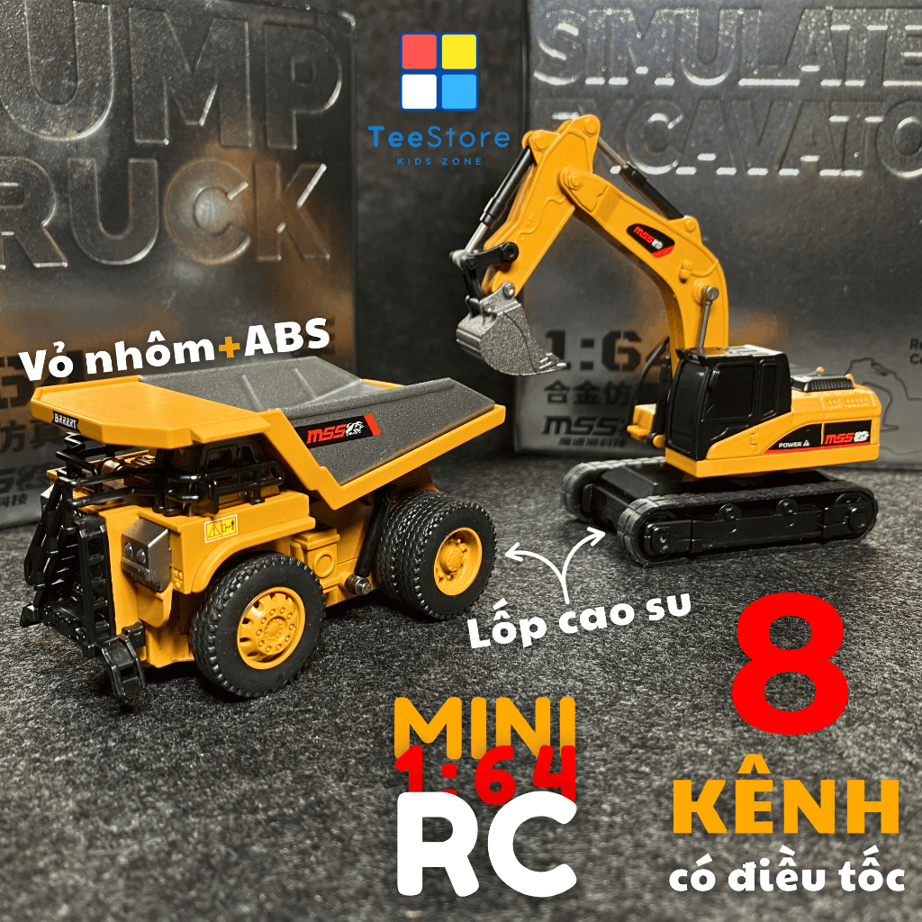 [1:64 Mini] Xe Cẩu, Xe Ben Điều Khiển Từ Xa –  Xe Hợp Kim, 8 Kênh, Servo Lái, Điều Tốc - Tỉ Lệ 1:64