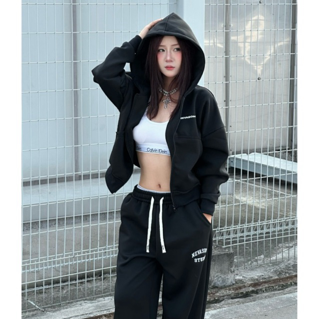 Áo Hoodie Zip Croptop Nỉ 2 Da Local Brand NEVASOME Womenswear