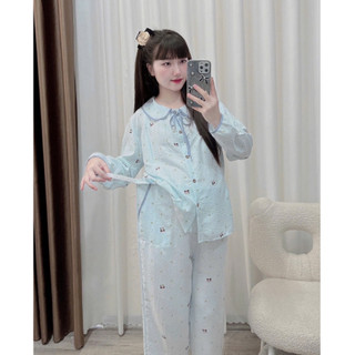 Bộ bầu - bộ sau sinh - BỘ DÀI ĐŨI NHĂN CỔ SEN DẬP LY HÌNH DÂY BUỘC NƠ - 5 Mầu , Áo Có Khoá Kéo & Quần Có Chun Chỉnh