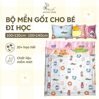 Mền gối cho bé đi học, chất liệu lụa mềm mịn, có thể xếp gọn tiện dụng, set chăn gối gấp gọn
