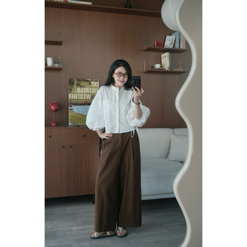 Quần thô suông ống rộng lưng chun Nữ (có kèm belt) the.sweaterweather TSW
