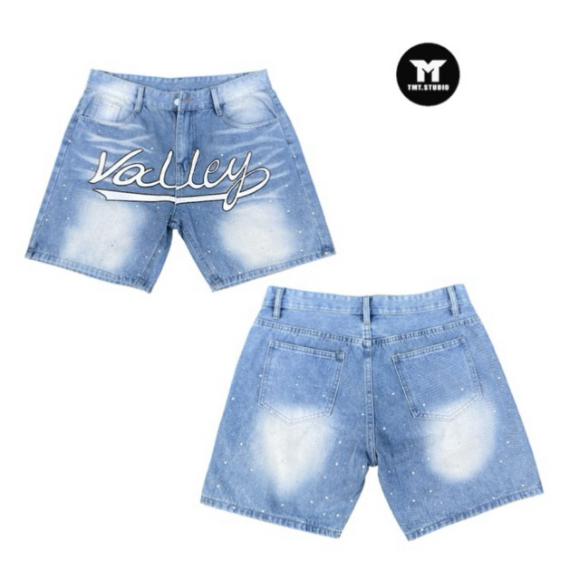 QUẦN SHORT JEAN ĐÍNH ĐÁ BLING BLING VALLEY - Thiết Kế độc quyền, Form Trên Gối,  Unisex Nam Nữ, Jean cao cấp | TMTD15